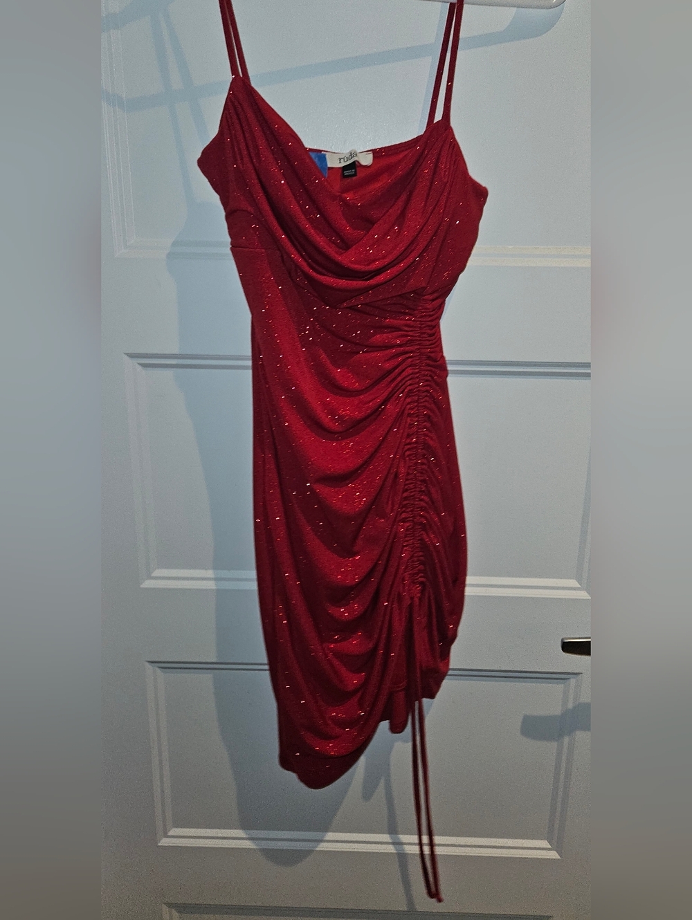 🦋2/$15🦋 Red Sparkle Cowl Mini Dress with Ruched Side